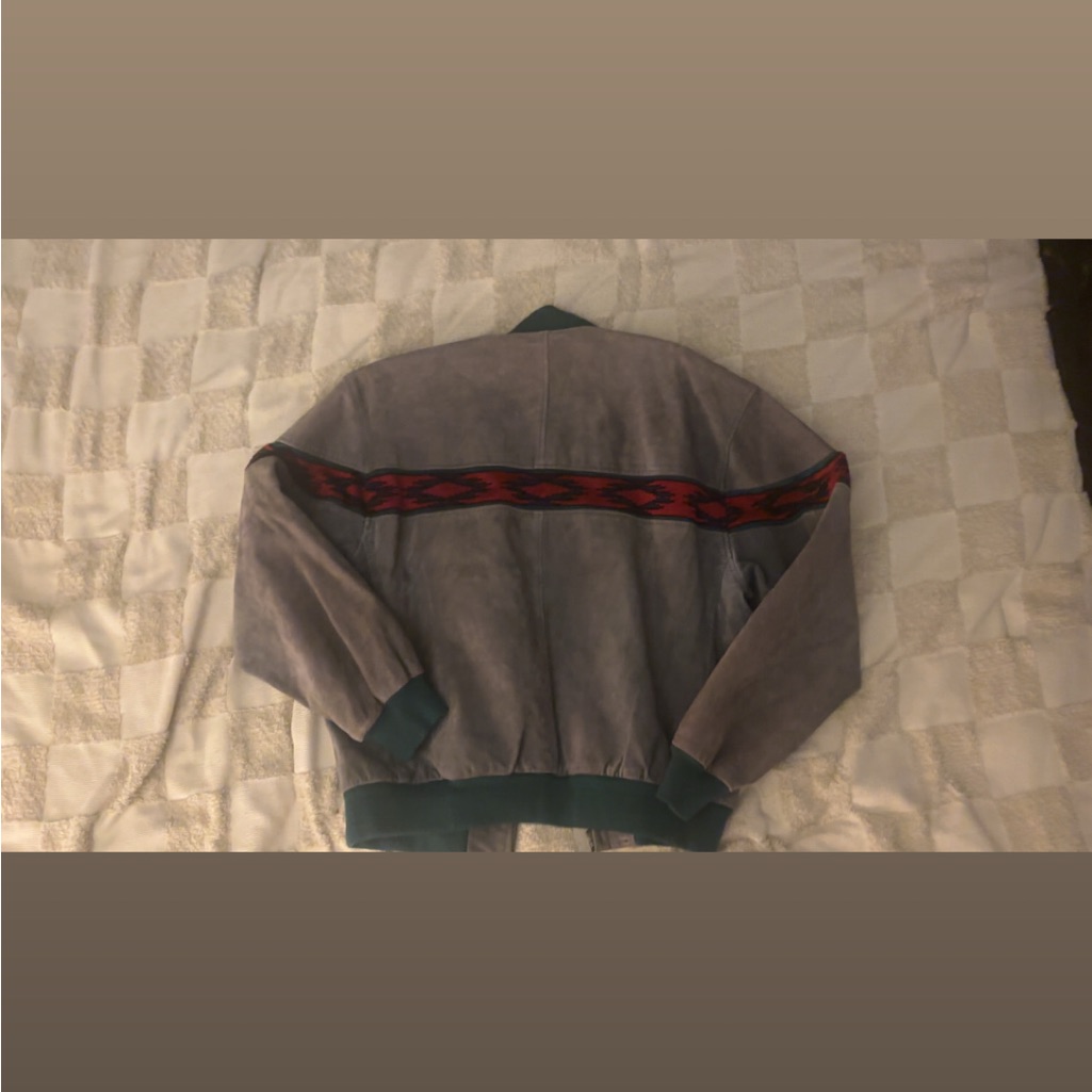 Vintage Adler Western Leather Bomber Gray Size Medium Southwestern 80s Aztec